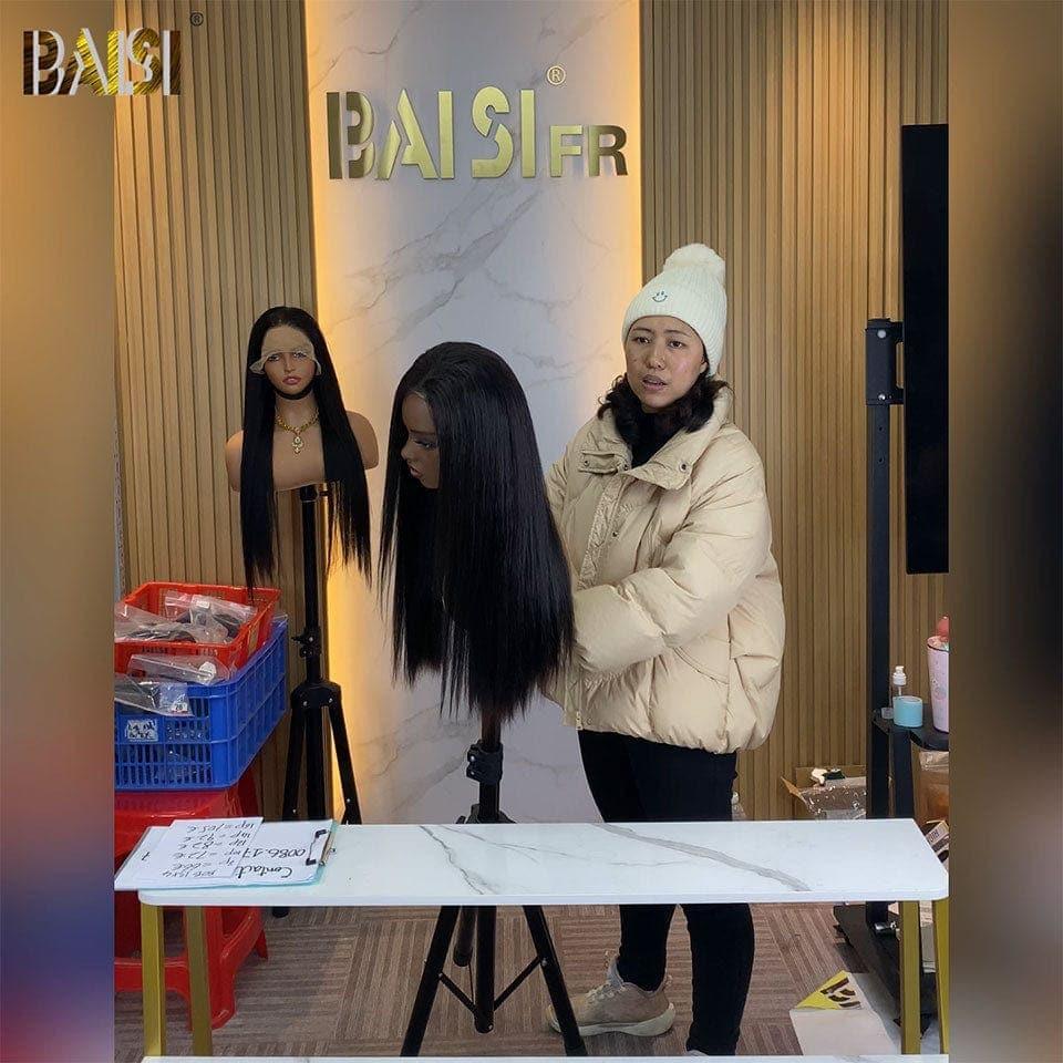 BAISI Achetez 2 perruques minimum au prix d'usine fournisseur 4X4 lace bouclé wave 1BT4# ou13x4 Lace Frontal Perruque Lisse 20 pouces A1 Fabriquées par les cheveux double drawn en Noir en 100% Cheveux Humains