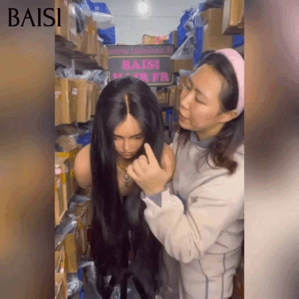 Parrucca frontale dritta pre-pizzicata BAISI 13x6 senza colla necessaria in pizzo capelli grezzi al 100% già tagliata B