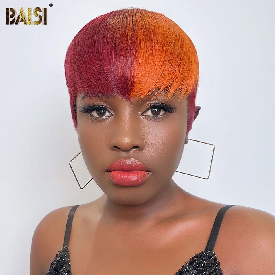 Parrucca dritta da folletto BAISI Abbinamento colore speciale Colore arancione mix Borgogna rosso 99J in capelli umani al 100%