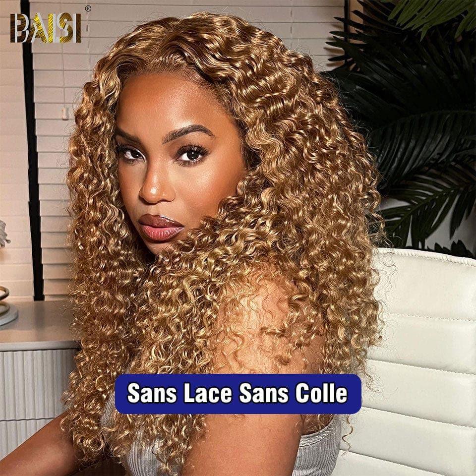 BAISI 13x4 Frontal-Perücke, tiefe Welle in der Farbe 27#, vorgezupft, kein Kleber nötig, aus 100 % Rohhaar, Spitze bereits geschnitten