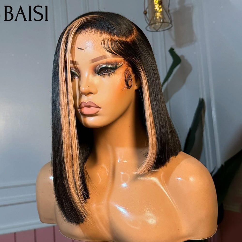 BAISI 15A SDD BONE STRAIGHT 13X4 Straight Bob Peruca em mistura # 1B / 27 Luxo 300% densidade pré-arrancada Sem necessidade de cola em cabelo 100% cru Renda já cortada