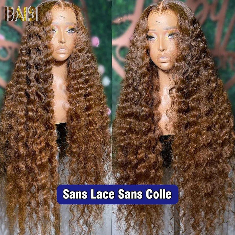 Peruca frontal de ondas profundas BAISI 13x4 em marrom #4 pré-arrancada, sem necessidade de cola em cabelo 100% cru, renda já cortada