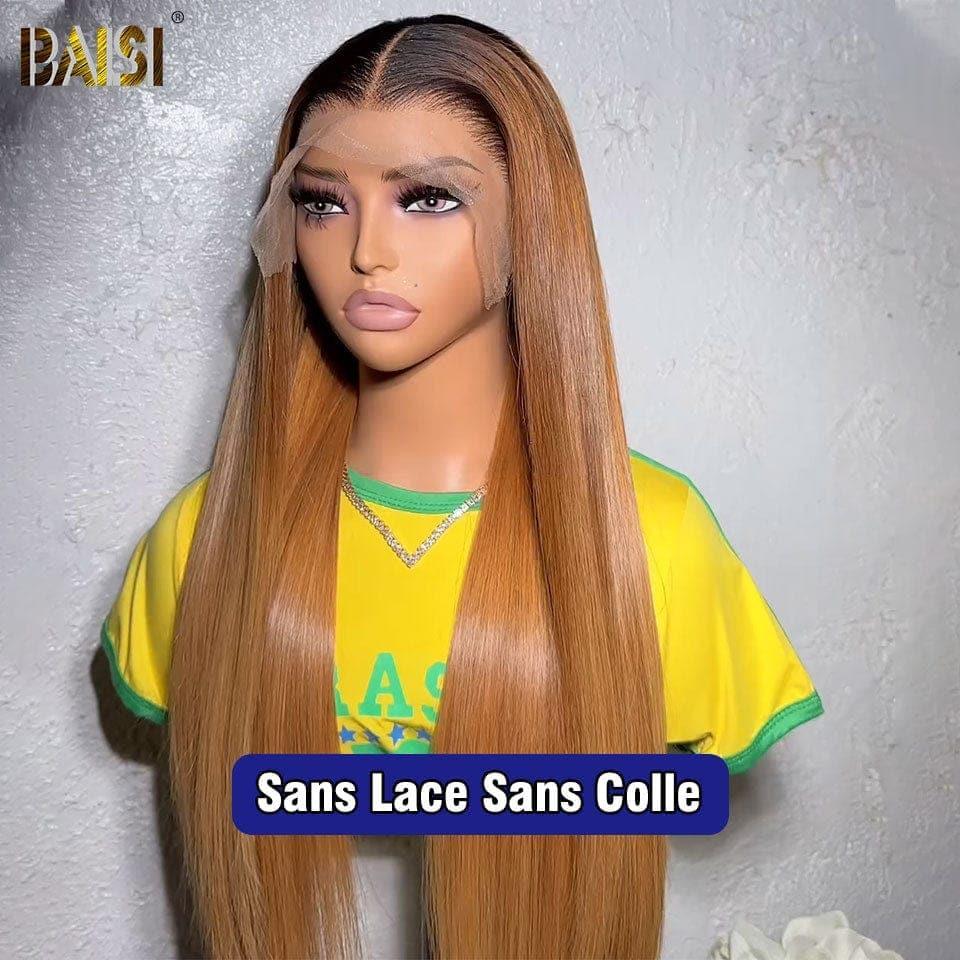 BAISI Achetez 2 perruques minimum au prix d'usine fournisseur 13x4 Lace Frontal Perruque Lisse En Couleur #1BT27 Sans Colle Lace déjà couper Facile à Porter En 100% Cheveux Humains (Pas Besoins De Code)
