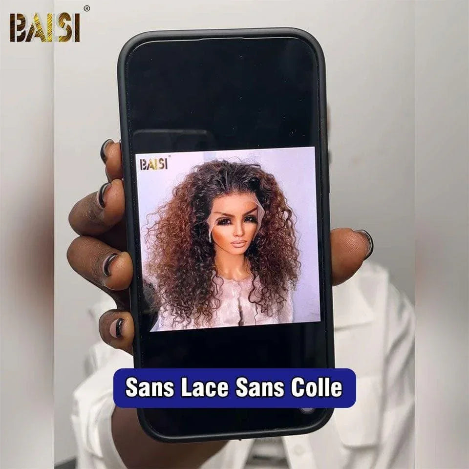 BAISI 13x4 Frontal-Perücke mit tiefen Wellen in der Farbe #1BT4, vorgezupft, kein Kleber erforderlich, aus 100 % Rohhaar, Spitze bereits geschnitten