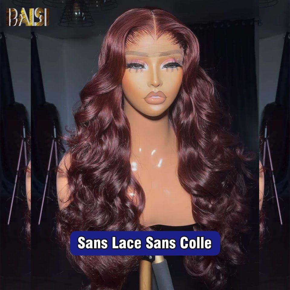 BAISI Achetez 2 perruques minimum au prix d'usine fournisseur en France TVA 0€ 48H arrivé 13x4 Lace Frontal Perruque Body Wave Highlight Bordeaux Mixte Rouge Vive Sans Colle Lace déjà couper Facile à Porter en 100% Cheveux Humains ( Pas beoins de Code )