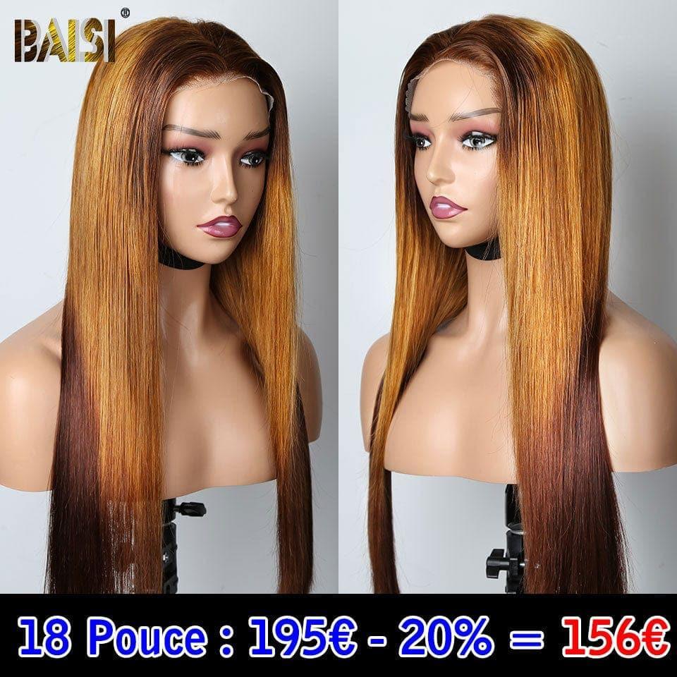 BAISI 13x4 Lace Perruque Lisse 18 POUCE 156€ en couleur #4#30#4 ou 1BT4# en 100% Cheveux Humains CODE: FR20