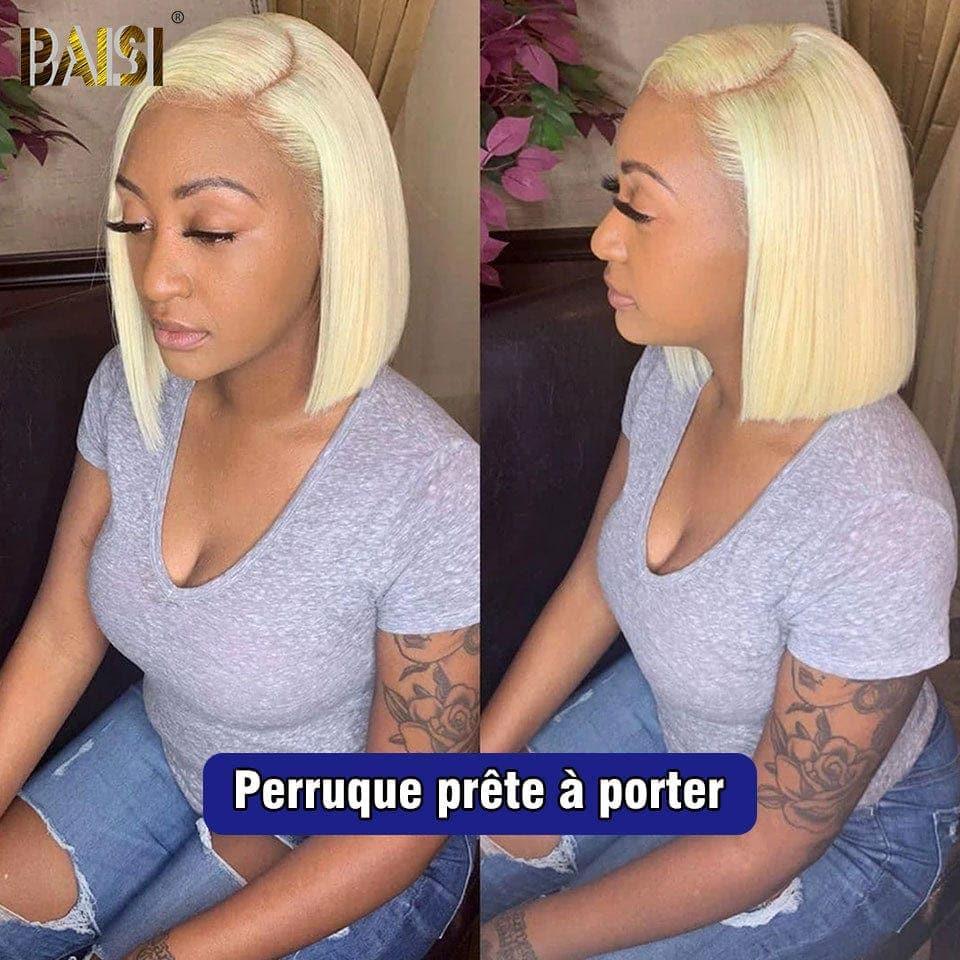 Peluca Bob recta BAISI 13X4 en rubio #613 pre-arrancada No se necesita pegamento en encaje de cabello 100% crudo ya cortado