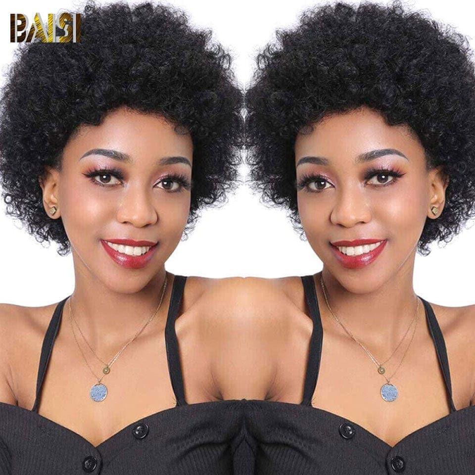 BAISI Perruque pixie 13x4 lace frontal Kinky Straight Noir ou orange en 100% cheveux humains F-905