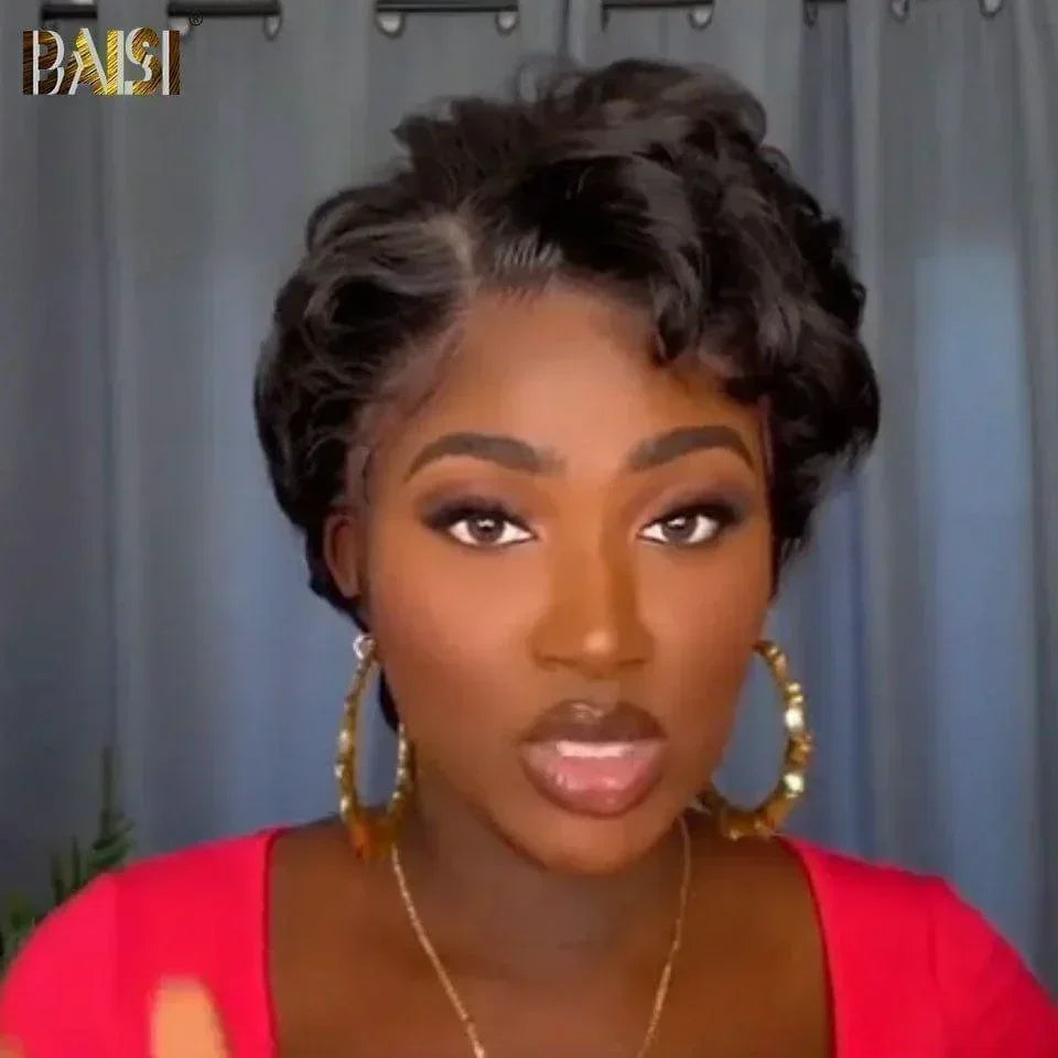 BAISI 13x4 Frontale Perruque boucles Pixie Vague 98€ Prêt à porter en 5 secondes 200% densité Pré-plucked Pas Besoin de Colle en 100% Raw Hair Lace déjà couper