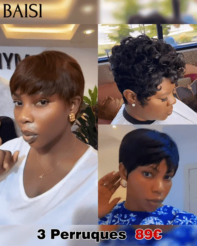 BAISI Lot De 3 perruques 89€ et 6 Perruques Abordable 210 Euro En 100% Cheveux Humains