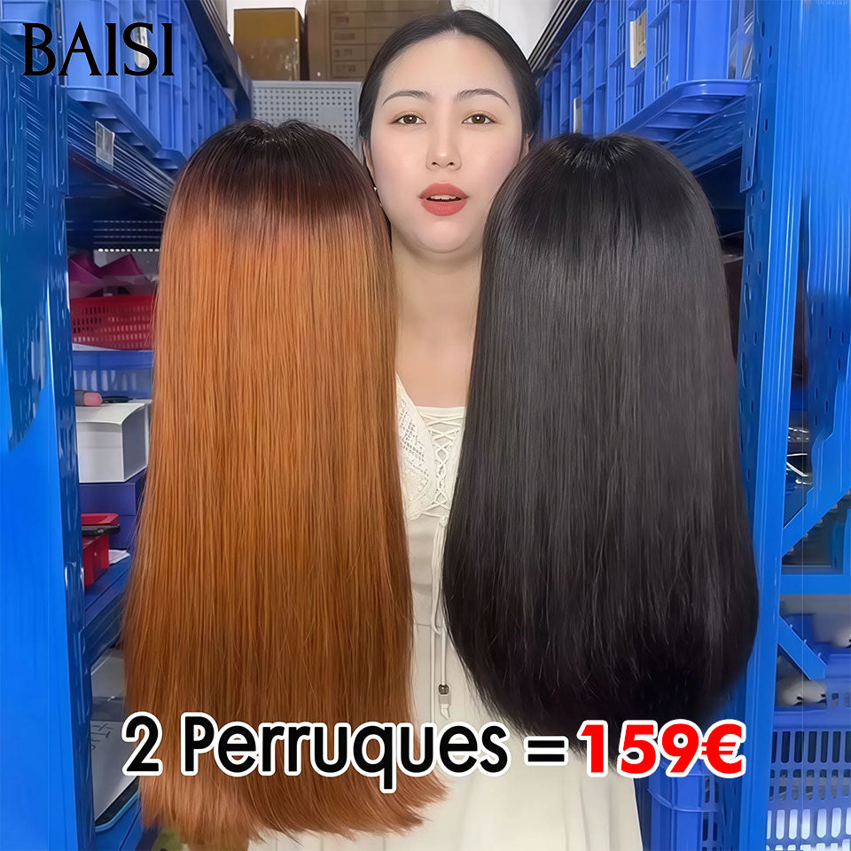BAISI 2 perruques Flash Offer 159€ Vente en gros lisse Bob 13X4 lace 14 Pouces en couleur 1B30# ou frontal lace 1B# 12 Pouces en 100% vrais cheveux humains