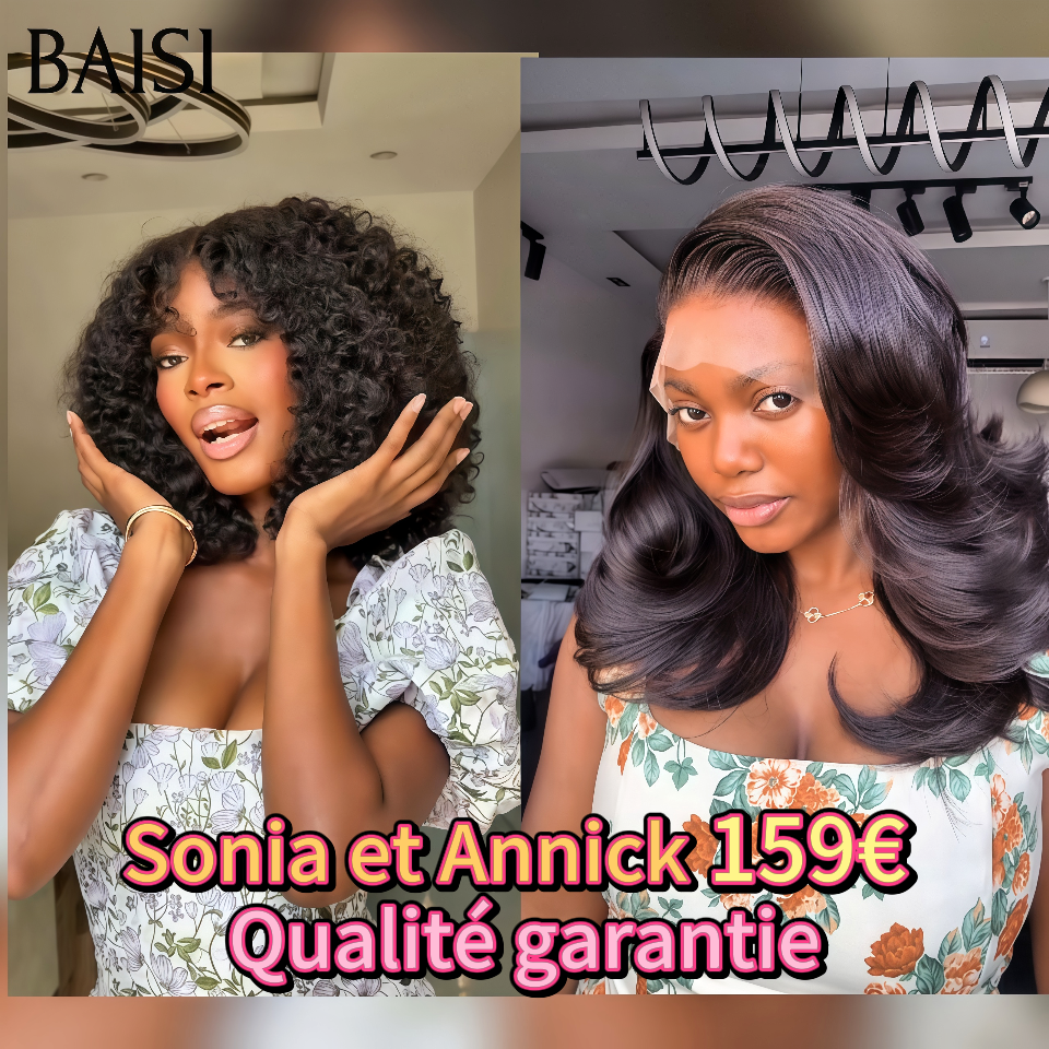 BAISI 2 Perruques 159€ Sonia frange curly 12 pouce et Annick frontal body wave 14 pouce 100% vrais cheveux humains