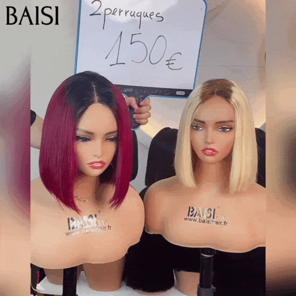 BAISI HAIR FR 2 Perruques 13X4 Blonde et 4X4 curly 8 Pouces et 2 perruques lots 150€ ou 2X6 lace Lisse 8Pouces 1BT99J# et 4T613# En 100% Cheveux Humains