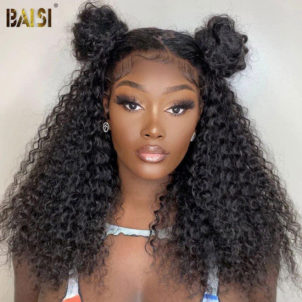 BAISI Perruques de Luxe 13x4 Lace Frontal Perruque 250% de volume water wave Noir en 100% Cheveux Humains