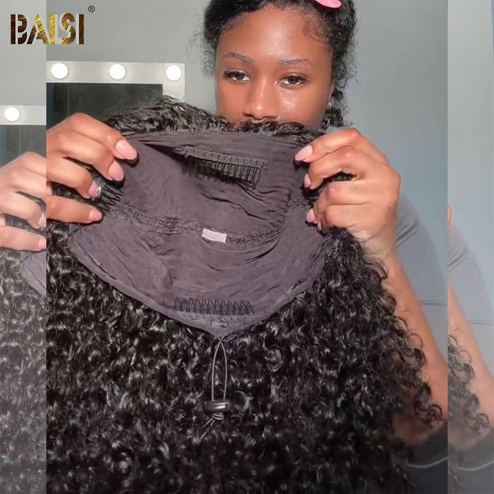 BAISI Perruque demi tête clips hair extension 16 Pouce 139€ En Couleur Noir Afro Curly en 100% cheveux humains B BS120