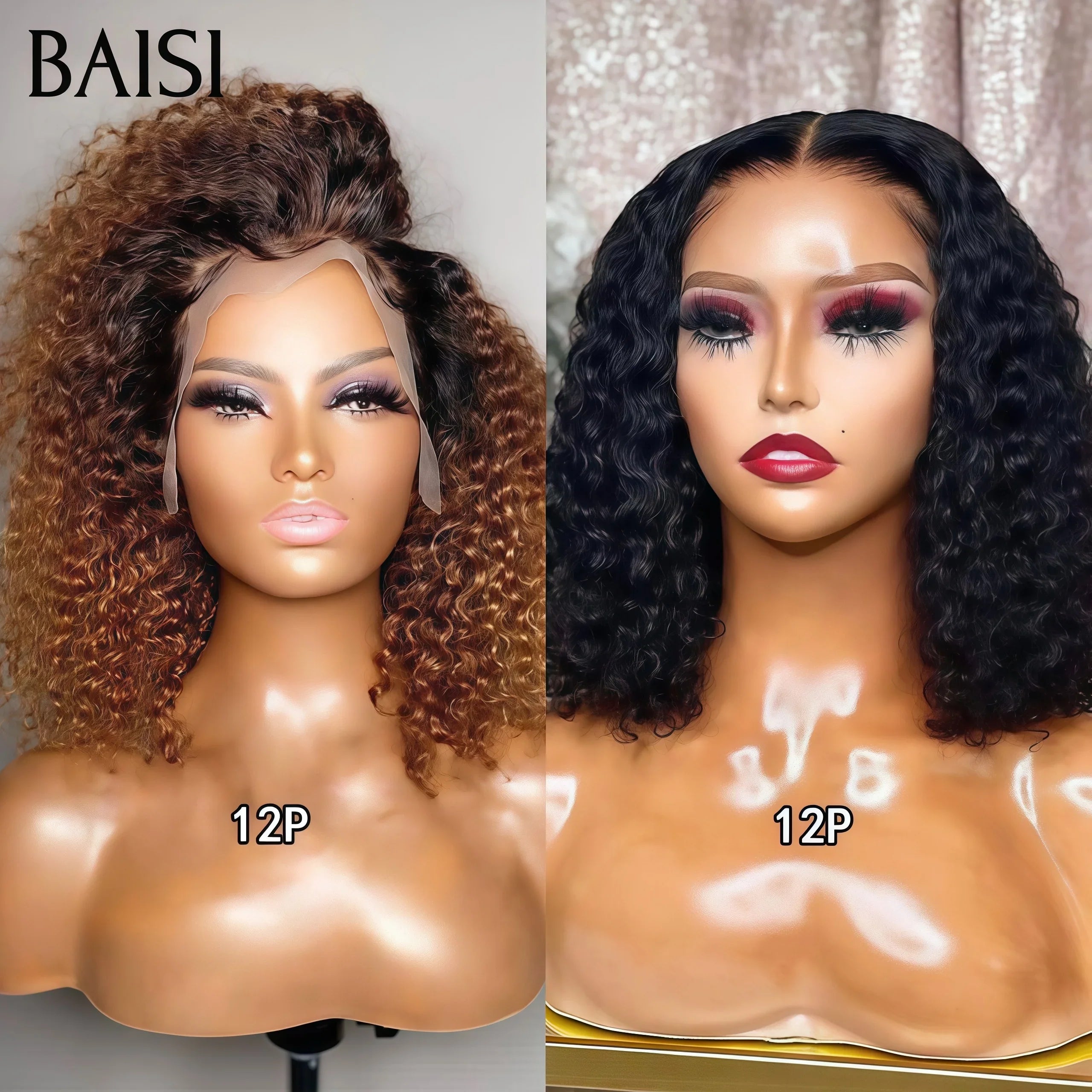 BAISI Lot de 2 perruques en 100% vrais cheveux humains 178 euro Tpart lace afro curly et 4X4 lace curly wave