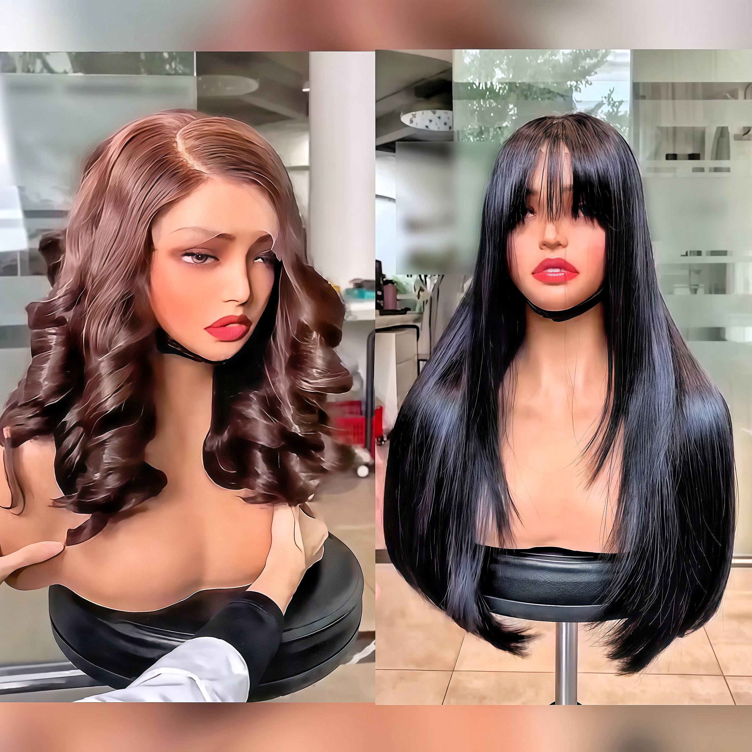 BAISI Gagnez 2 au Prix de 1 perruque egg wave marron 14pouce 4*4 ou body wave noir 22 pouce 13*4 ou frange lisse 16 pouce sans colle toutes 100% Cheveux Humains spéciale en promotion aujourd'hui