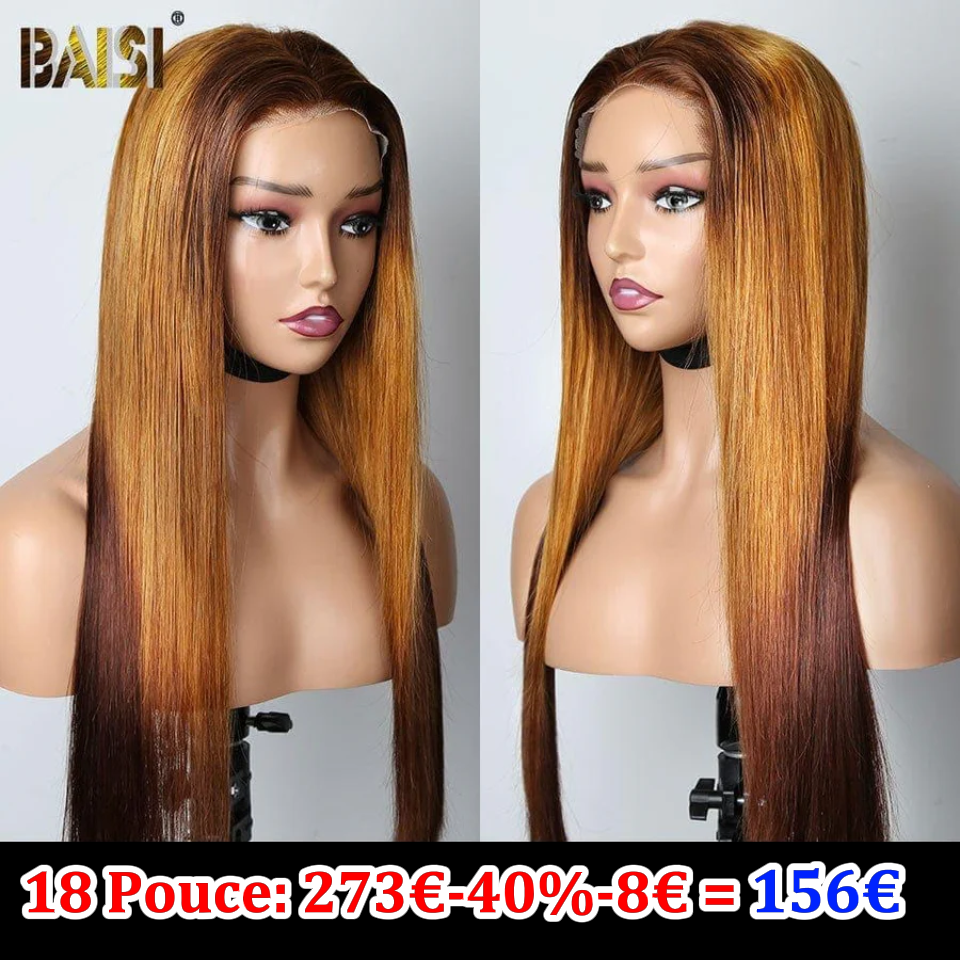 BAISI 13x4 Lace Perruque Lisse 18 POUCE 156€ en couleur #4#30#4 ou 1BT4# en 100% Cheveux Humains