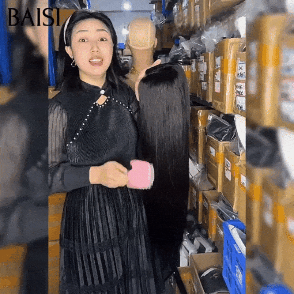 BAISI Perruques de Luxe 100% Viêtnam Hair 2X6 Lace 18 Pouces 198€ 250% densité ou 4X4 lace Lisse Perruque Noir Lisse 100% Cheveux Humains