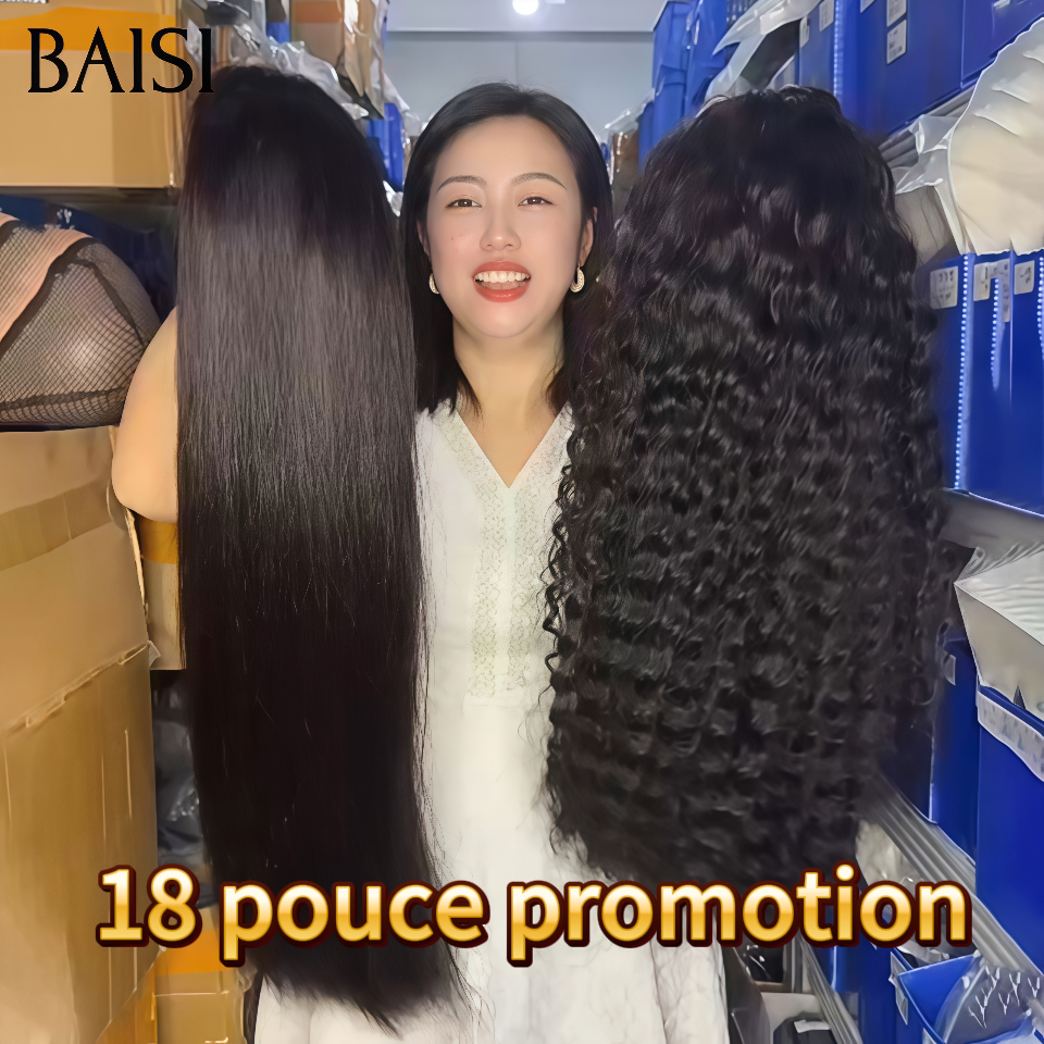 BAISI Lot de 2 perruques PROMOTION 13X4 lace frontal 28 Pouces curly wave et lisse NOIR en 100% vrais cheveux humains
