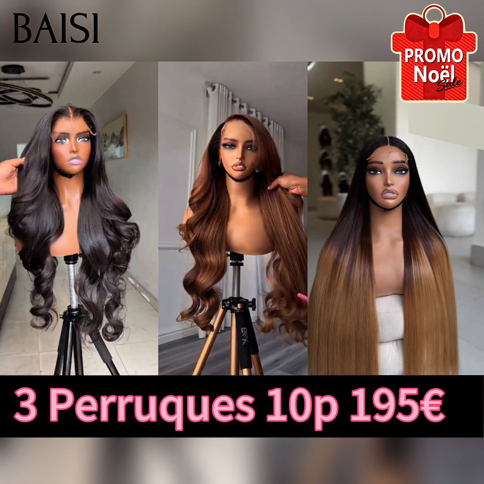 BAISI 3 Perruques pour revendre 195€ 10 pouces 13x4 lace frontal 2 Body wave et 1 Lisse en 100% vrais cheveux humains