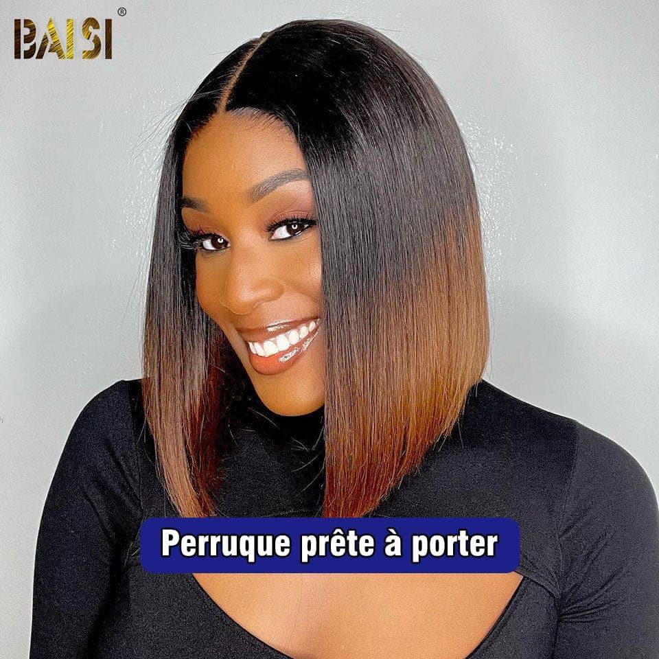 Parrucca Bob diritta BAISI 4X4 in miele 1B/#4 pre-pizzicata senza colla necessaria in pizzo di capelli grezzi al 100% già tagliato