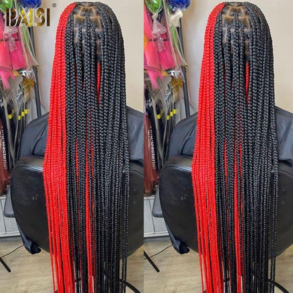 BAISI Full lace wigs two colors braids red-pink black two sides two colors fashionable synthetic hair