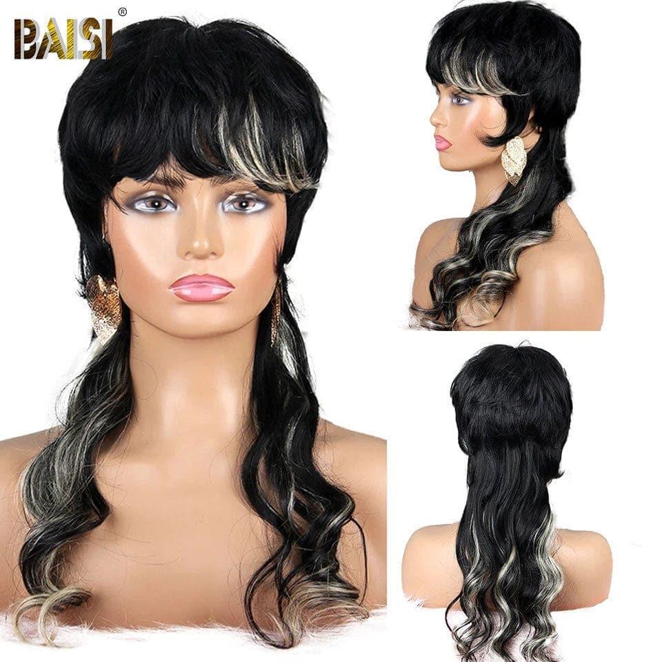 BAISI Top Modèle Perruque MULLET Style en #1BMIX#613 en 100% Cheveux Humains Fabriquées par les cheveux double drawn mèches vièges de haut en bas même taille même volume plus de 20 ans d' utilisations