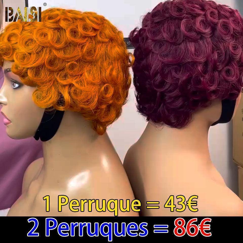BAISI Buy at least 2 wigs at factory supplier price 1 curly in color 4T30# 66€ or 2 pixie finger wave wigs in Orange and Purple or BLACK (No Code Needed)