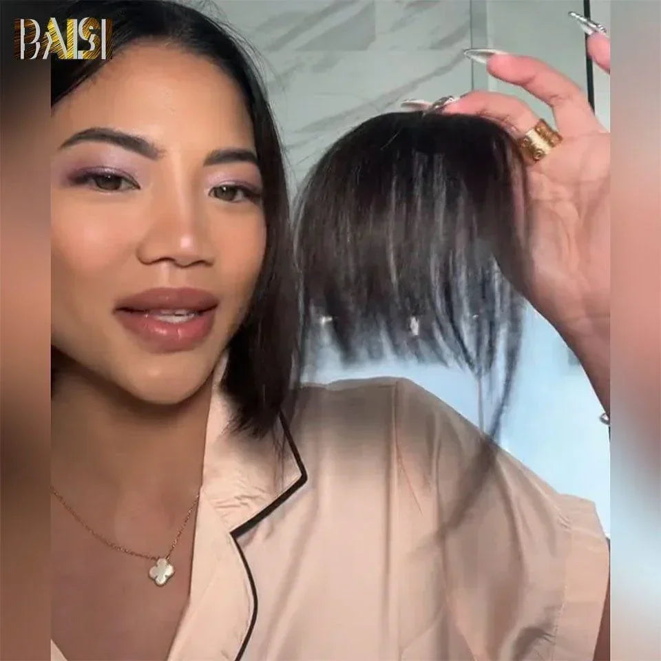 BAISI 2 peças de clipes de franja com clipes ajustáveis 100% cabelo humano liso de cor natural (à venda com peruca pelo menos para entrega)