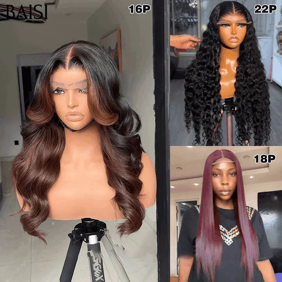 BAISI 3 Perruques 299€ 4X4 deep wave 22 Pouces et 4X4 Lisse 99J# 250% densité et 13X4 body wave marron en 100% Cheveux Humains FR38