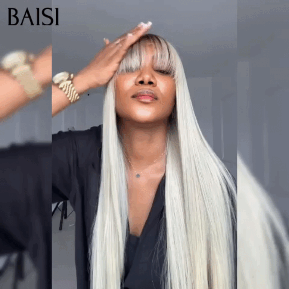 BAISI Perruque Lisse En Couleur Claire 4T70# avec Frange 2 types 100% CHEVEUX HUMAINS