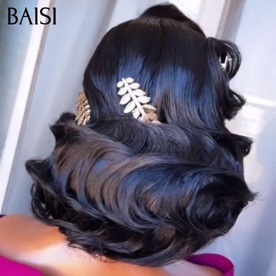 BAISI Coiffure de luxe Caitlin Perruques Mariage noir Prête à porter chignon et personalisation comme sur la vidéo 100% identique avec lace frontale événement spécial VIP100