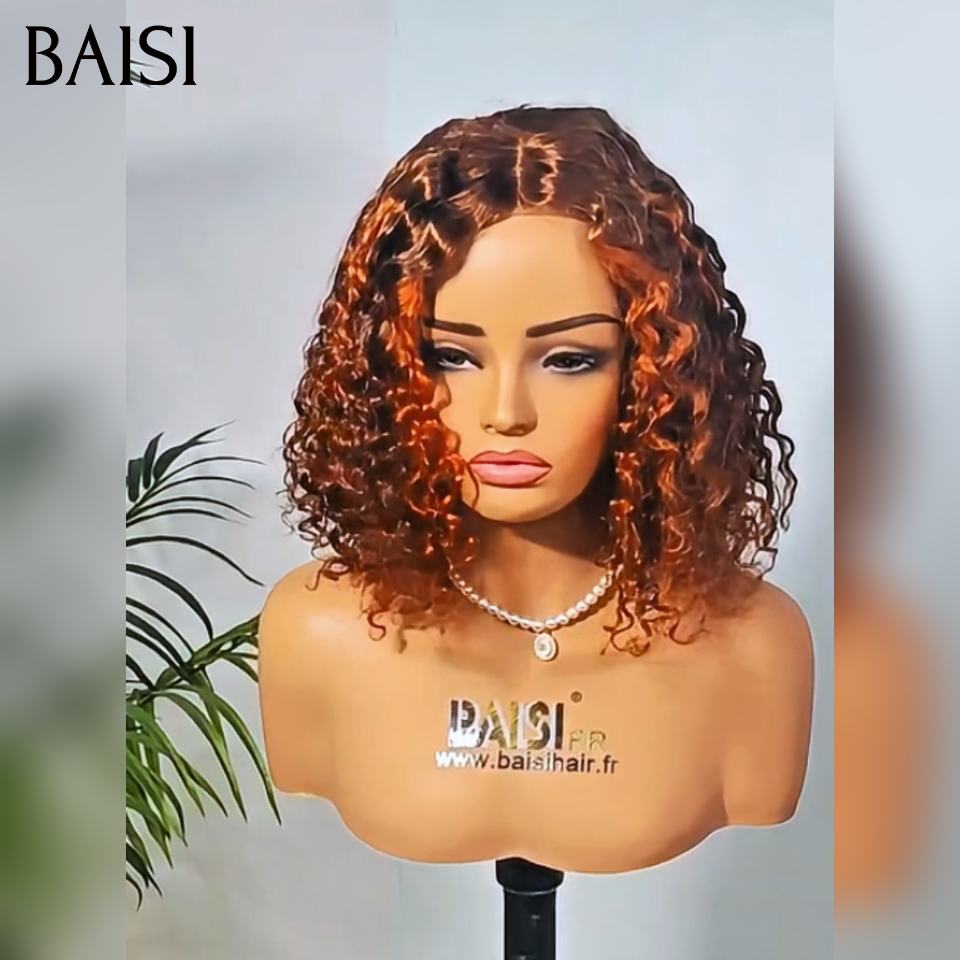 BAISI lace closure Perruques water wave 12 pouces 129€ 250% densité en couleur Marron Mixte orange 100% Identique en 100% vrais cheveux humains