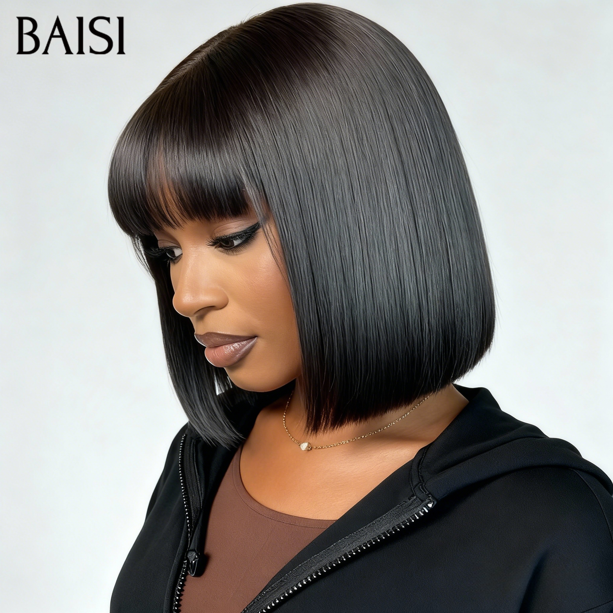 BAISI Grande Promo 15A SDD BONE STRAIGHT 300% densité Perruques de Luxe 100% Vietnam Hair BOB LISSE AVEC FRANGE moitié prix COUPE CHINOISE SANS LACE MP50