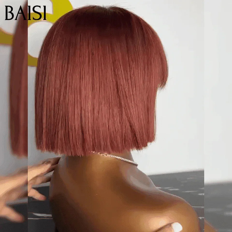 BAISI 15A SDD BONE STRAIGHT 300% densité sans Lace sans colle 100% Vietnam Hair Bob lisse Avec Frange Perruques de Luxe 100% Vietnam Hair SDD BONE STRAIGHT Couleur #33 A1 Fabriquées par les cheveux double drawn