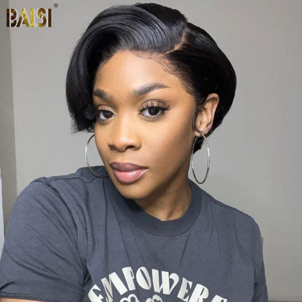 BAISI HAIR FR 2 Perruques Pixie 94€ En ou 2 bob 168€ 4X4 lace curly wave 14 pouces et avec frange 8 pouces lisse 100% Cheveux Humains