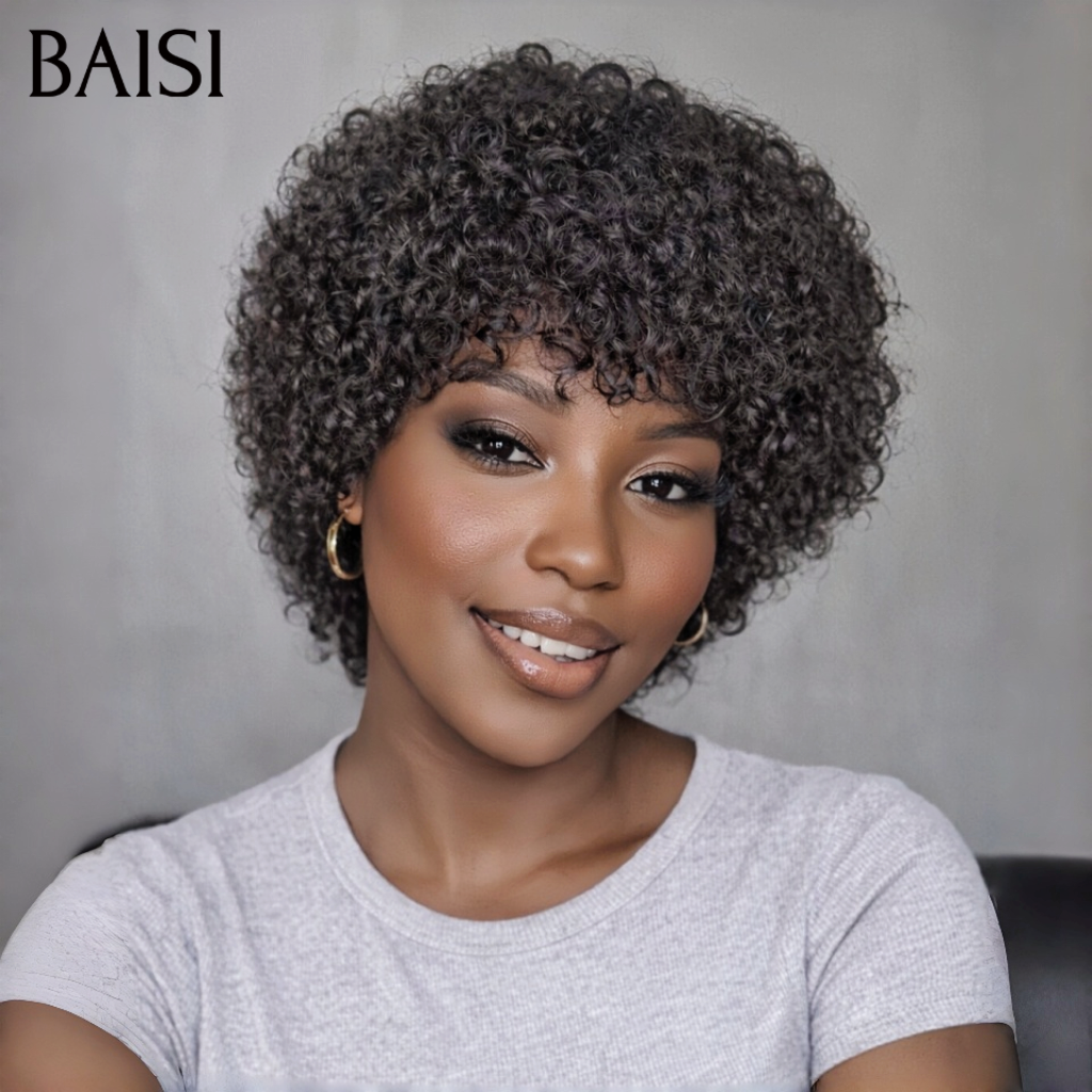 BAISI sans lace Perruque Pixie curly en Couleur noir 48€ En 100% Cheveux Humains FR38