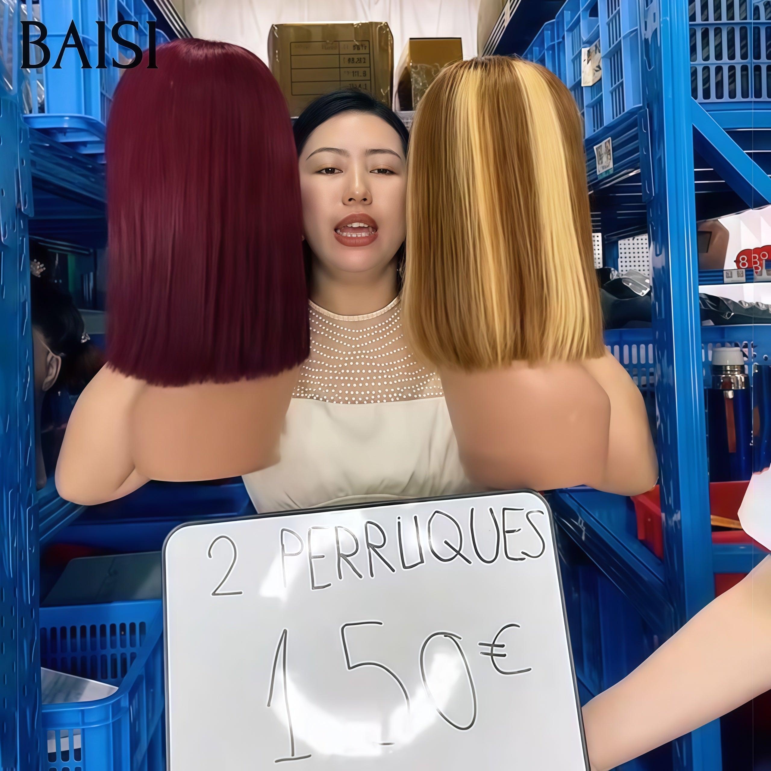 BAISI Promo Limitée 2 perruques 150€ 2X6 lace DE luxe 99J et Mixte 10 Pouces ou 2 perruques 155€ 13X4 kinky staight 12 pouces et sans Colle Bob avec Frange 10 Pouces en 100% vrais cheveux humains