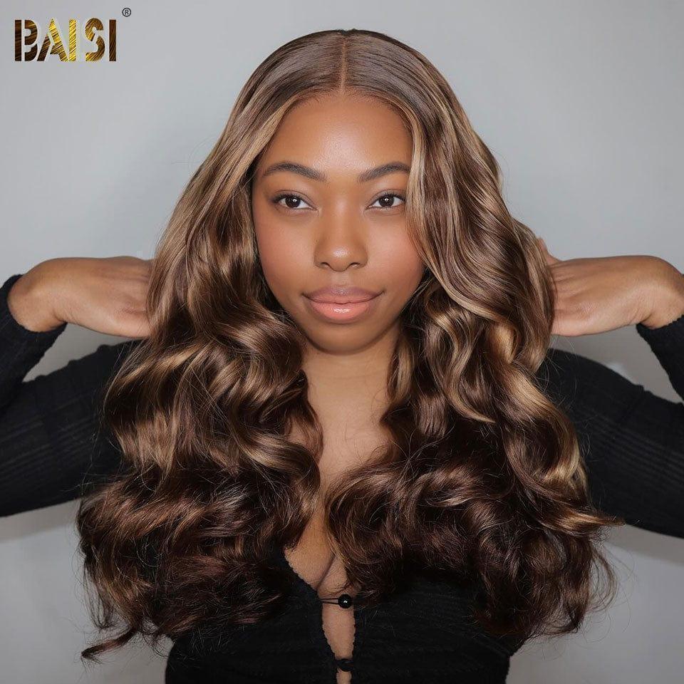 BAISI 7x5 Lace Perruque 18et20 Pouces En Couleur 4#mix30# Body wave En 100% Cheveux Humains