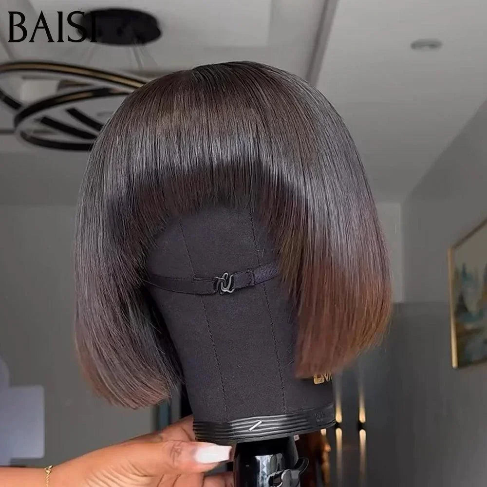 BAISI Grande Promo 15A Vietnam Hair SDD BONE STRAIGHT 300% densité BOB sans lace LISSE AVEC FRANGE 1BT4# 8 Pouces 79.9€ En 100% Cheveux Humains