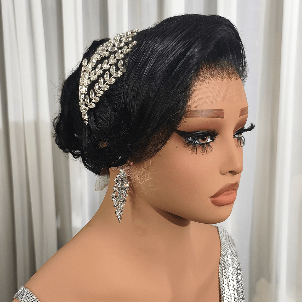 BAISI Coiffure de luxe Audrey Perruques Mariage noir Prête à porter chignon et personalisation comme sur la vidéo 100% identique avec lace frontale événement spécial VIP100