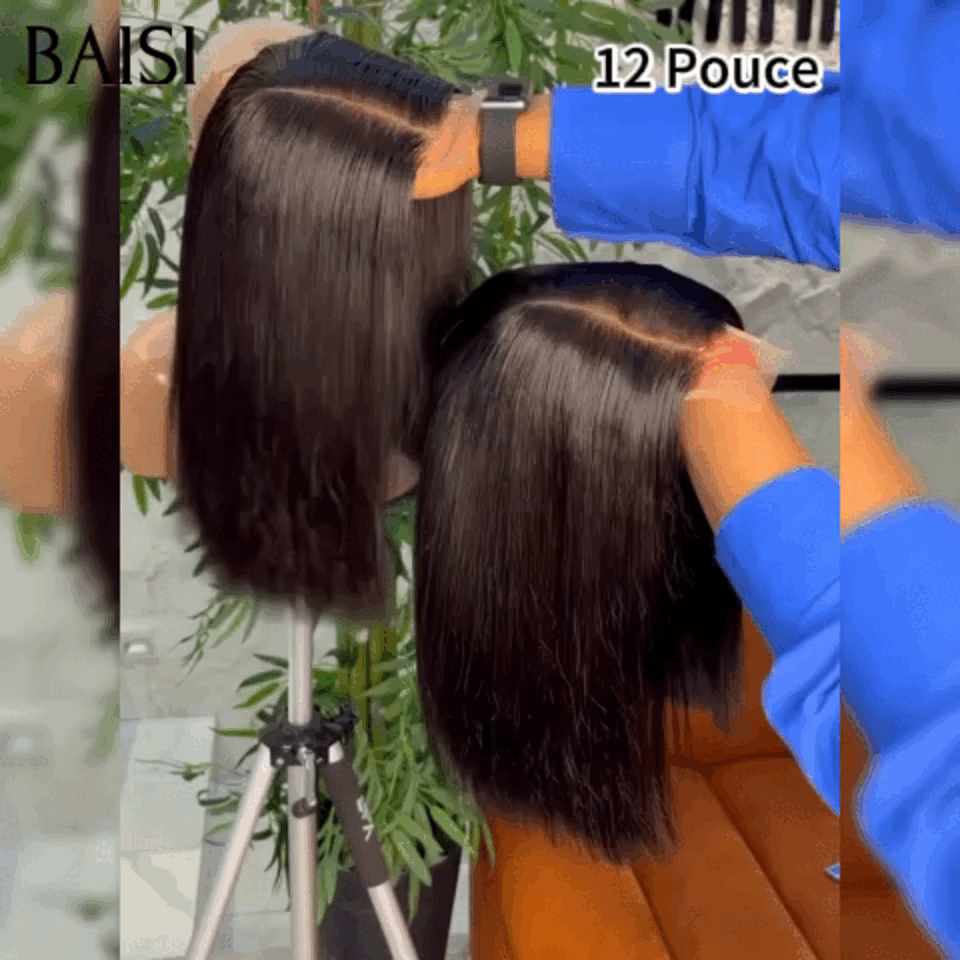 BAISI Pelucas de lujo SDD BONE Recta 100% cabello vietnamita 2X6 Peluca BOB de encaje Cabello negro liso Vietnam Densidad 300% más de 20 años de uso
