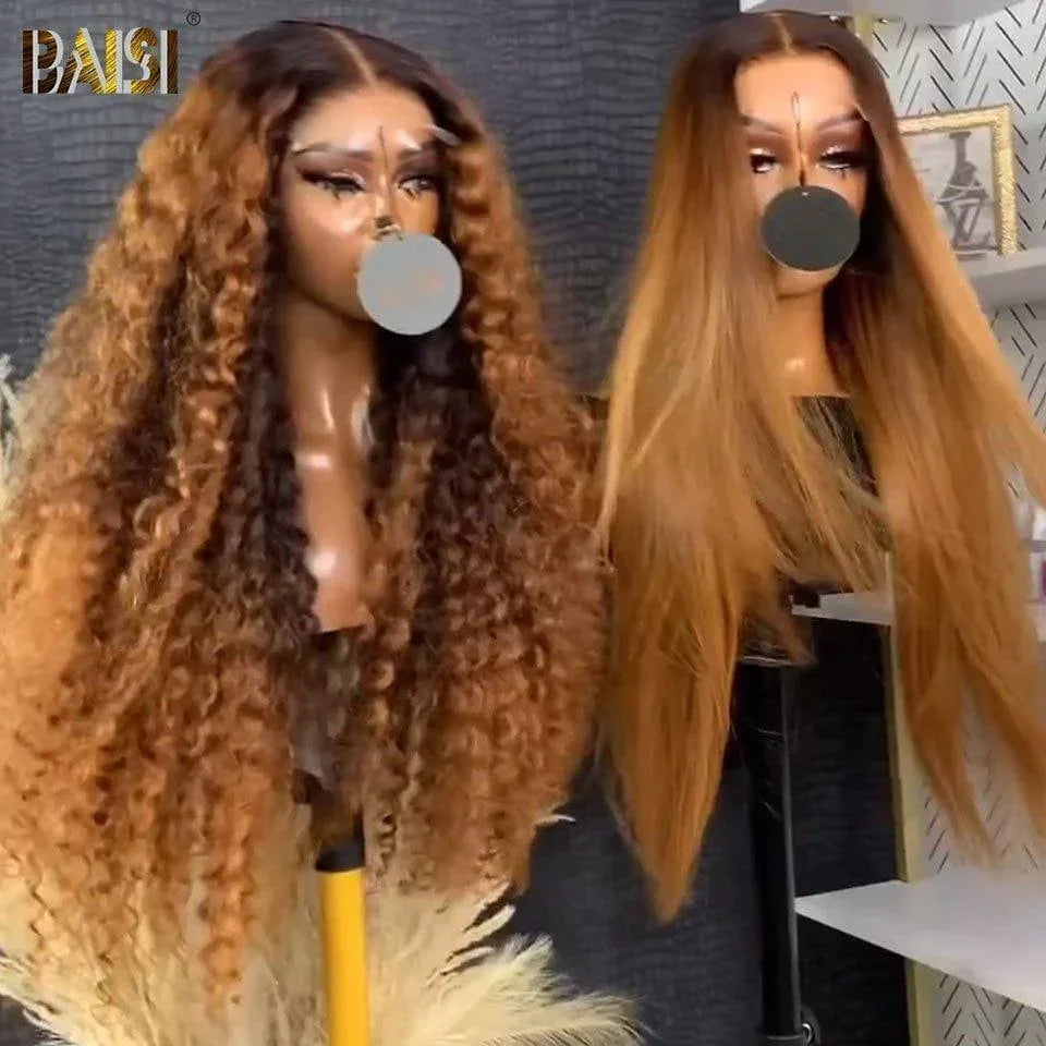 BAISI 13x4 Lace Frontale Lace Perruque Bouclé Deep wave ou lisse En Couleur Marron #4#30