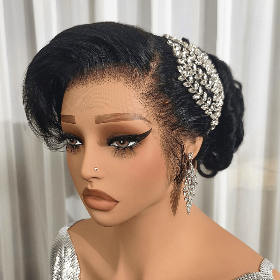 BAISI Coiffure de luxe Audrey Perruques Mariage noir Prête à porter chignon et personalisation comme sur la vidéo 100% identique avec lace frontale événement spécial VIP100