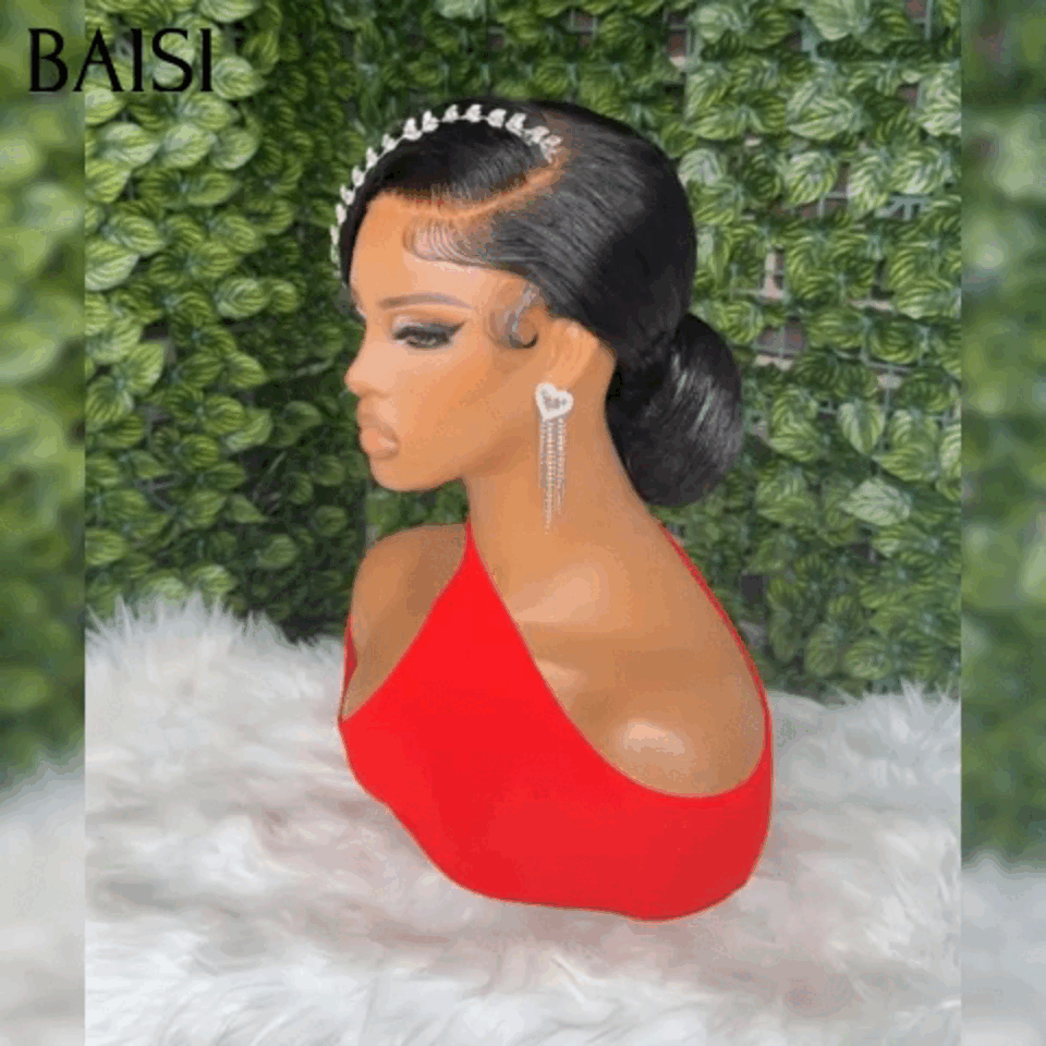 BAISI Coiffure de luxe Mignon Perruques Mariage + Accessoires gratuits Prête à porter chignon et personalisation comme sur la vidéo 100% identique avec lace frontale pour mariage ou événement spécial BS65