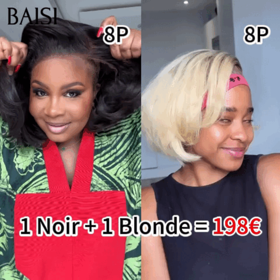 BAISI 2 Perruques pour revendre 198€ 13X4 bob Lisse 8 pouces en couleur NOIR et blonde en 100% vrais cheveux humains