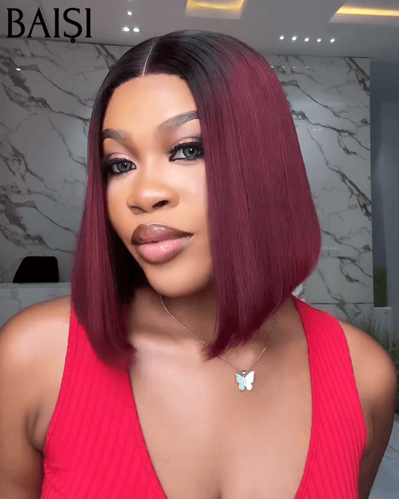 BAISI 4X4 Bob Perücke, natürlich, gerade, 25,4 cm, 200 % Dichte C