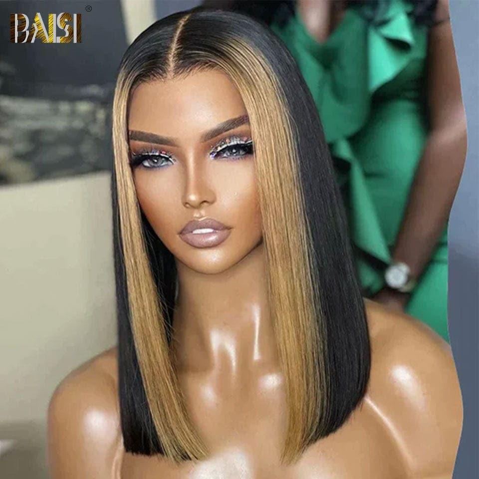 BAISI 13X4 Straight Bob Wig Na cor # 1B # 27 fios pré-arrancados sem necessidade de cola em 100% cabelo cru renda já cortado