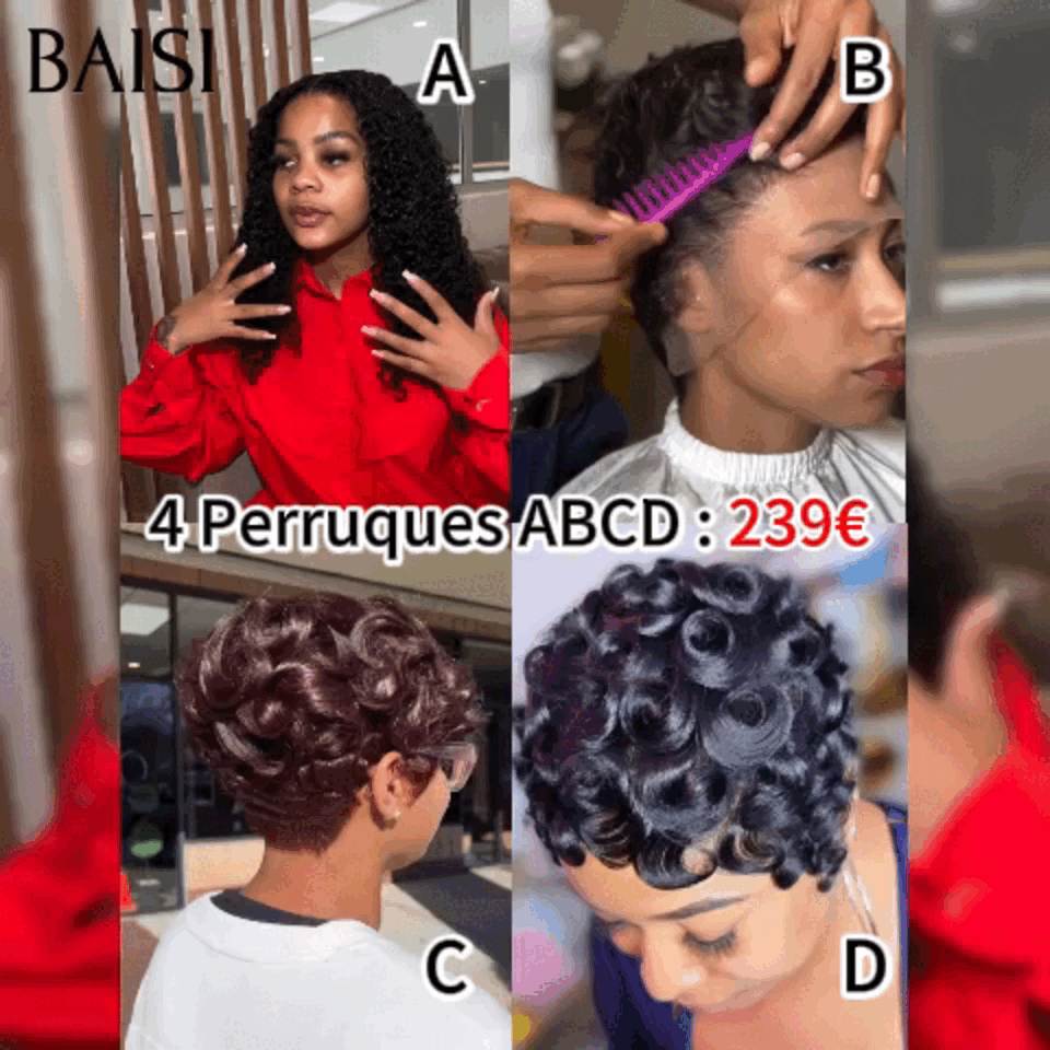 BAISI 4 Perruques 239€ 4 types de perruques différents ou 13x4 Frontal Perruque Body wave 16 pouces en Couleur Rouge-violet Mix Blonde en 100% Raw Hair VIP100